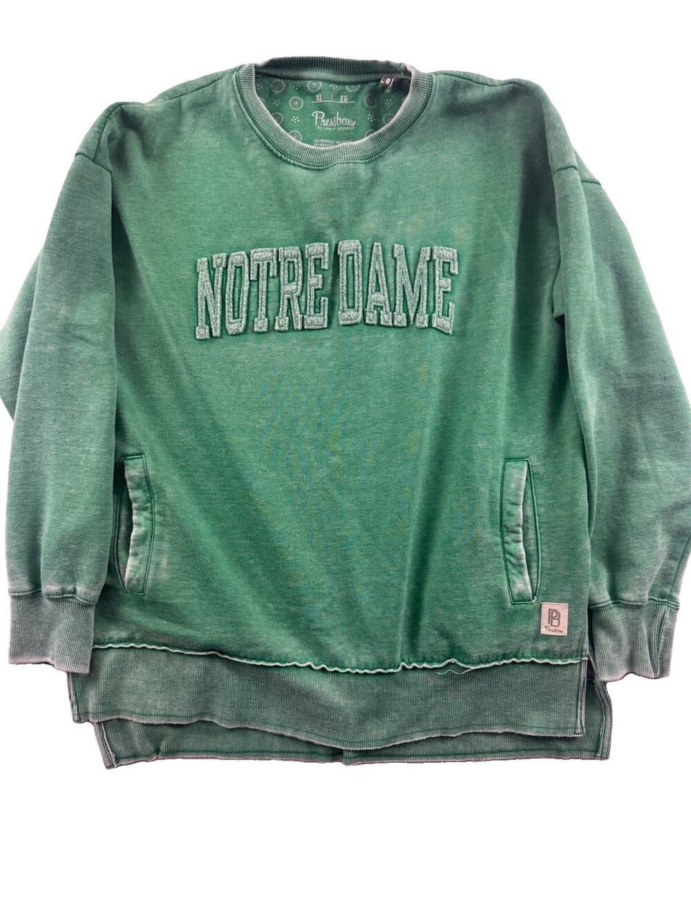 Notre Dame Fighting Irish Pressbox Sweatshirt Green Vintage Wash Pullover XL